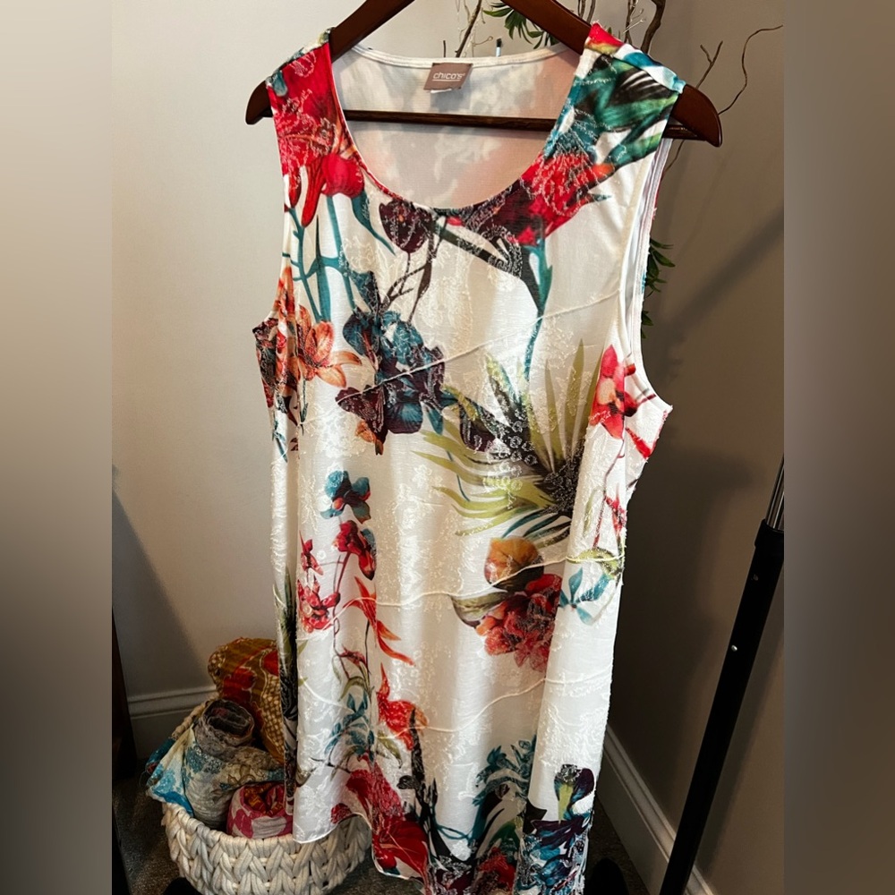 Chico’s (3/XL) - Red and White Floral Sleeveless Summer Dress